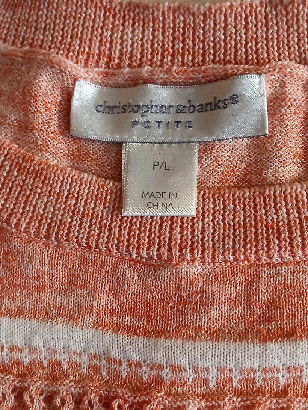 Christopher & Banks Lightweight Coral and White Knit Tunic Sweater Sz P/L - Picture 3 of 4